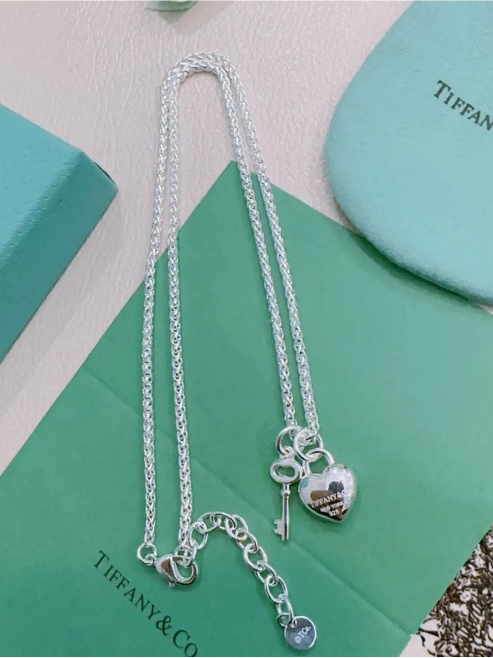 Tiffany & Co. Silver Heart Tag and Key Pendant Necklace - Silver
